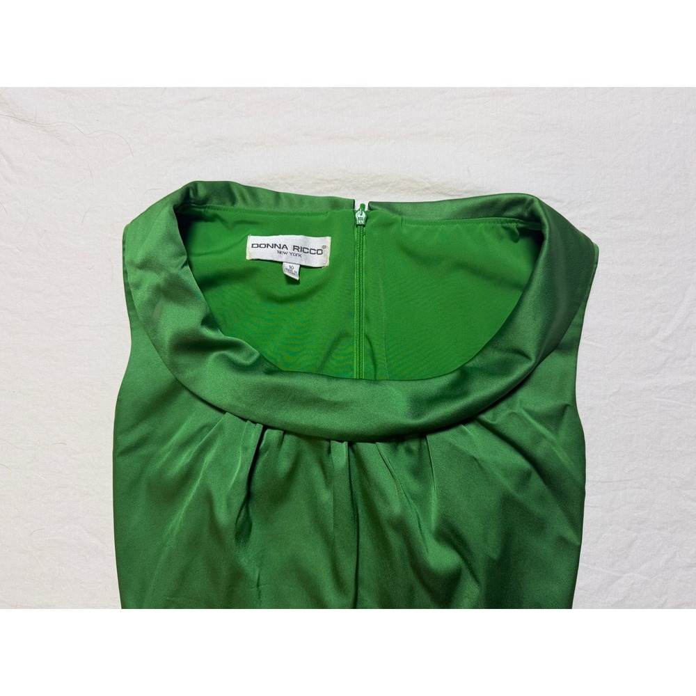 Donna Ricco Emerald Green Cowl Neck Satin Sheath Midi Dress Size 10 - Picture 3 of 10